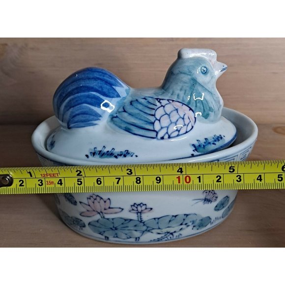 Vintage Hen on a Nest Chinese Porcelain Trinket Box Canister Jar Chicken - Picture 8 of 8